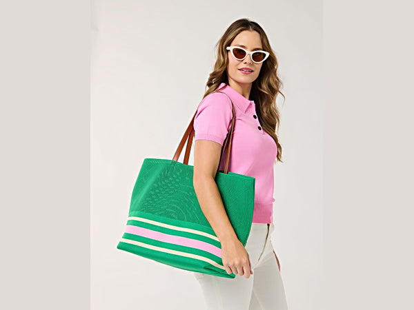 Shiraleah Green Striped Beach Tote